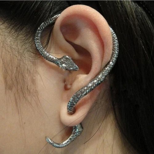 Silver Snake Ear Stud Cuff Wrap Earring - Fashion Gothic Punk Wind - New