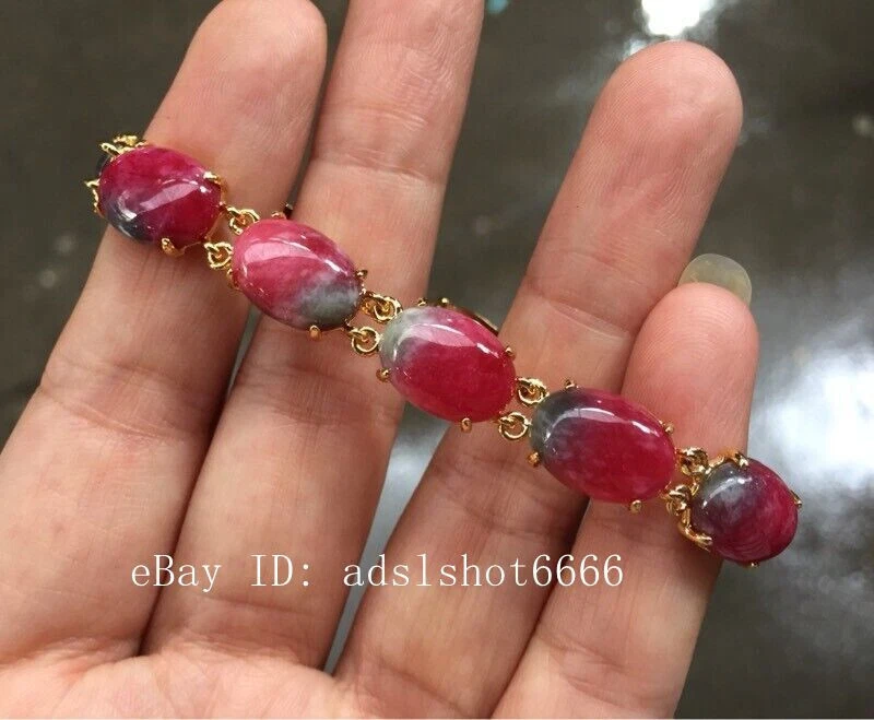 Pulsera china tallada a mano de jade rosa natural Foto 3 de 4