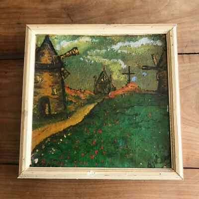 tableau N154 huile sur toile paysage moulin a vent signé - Photo 1/4