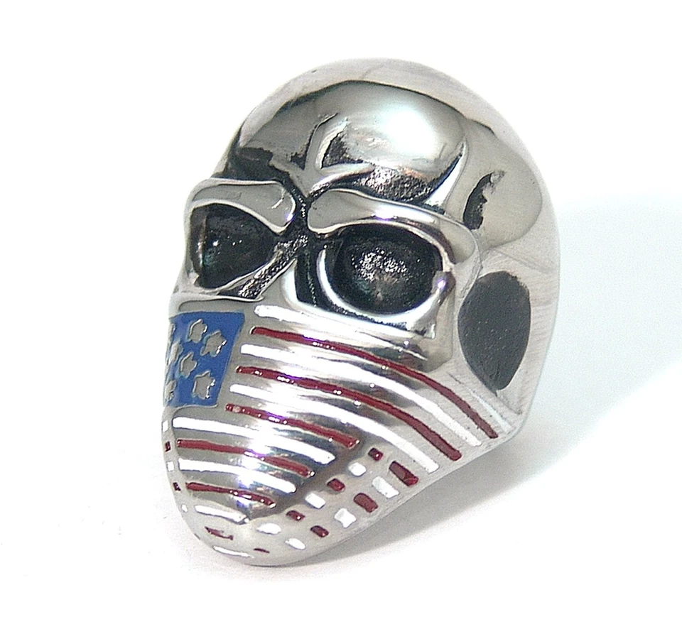 Anillo Calavera Motociclista Audaz Pesado Bandera de Estados Unidos Acero Quirúrgico Selecciona Talla Foto 4 de 4