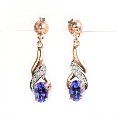 Natural Tanzanite Earrings Genuine Diamonds 9K Rose Gold Gift Boxed NEW