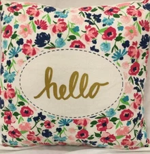  “Hello” in Gold Accent 13”x13” Decorative Throw Pillow Pretty Colorful Flowers 