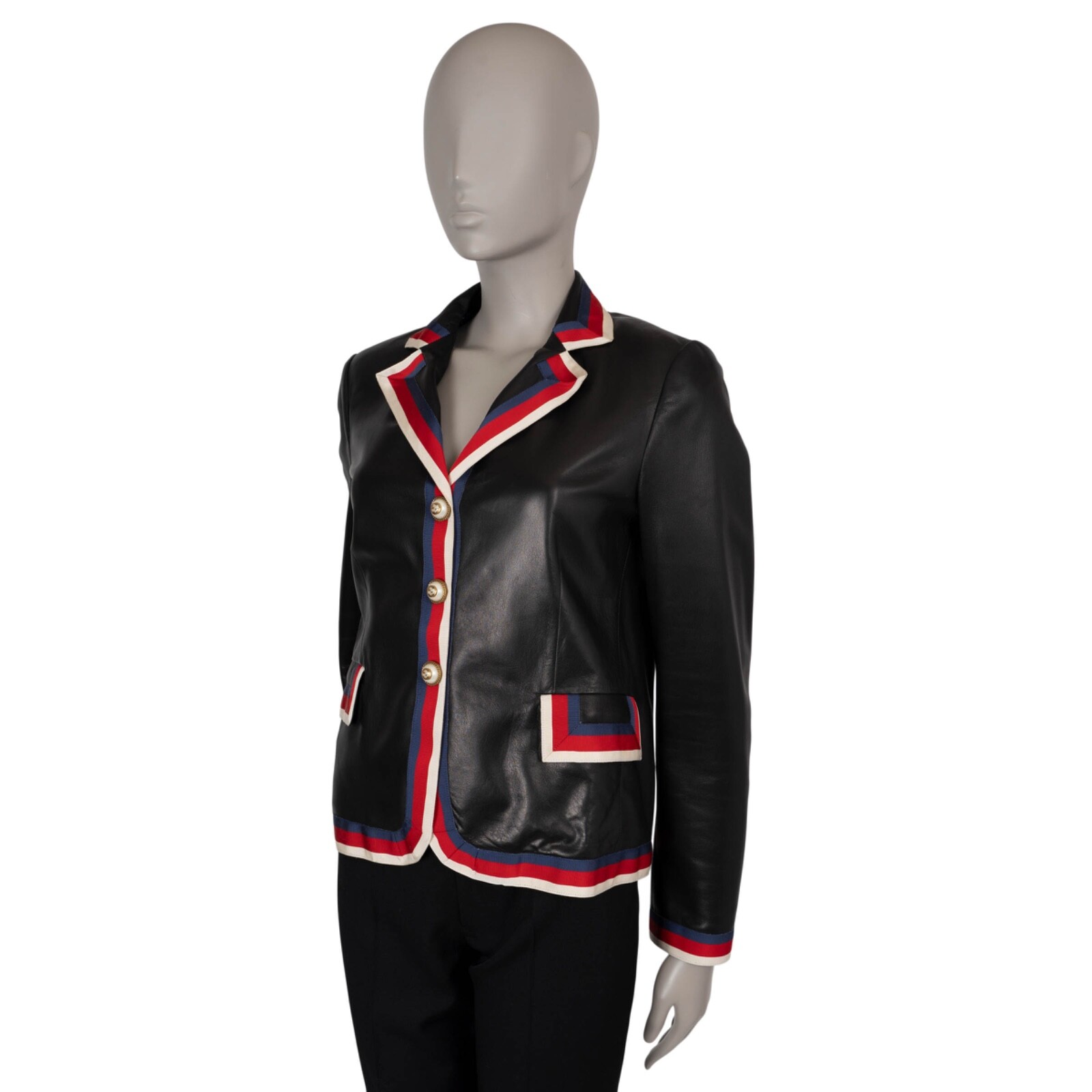 70954 auth GUCCI black leather 2017 BLIND FOR LOVE Blazer Jacket 44 L image 2