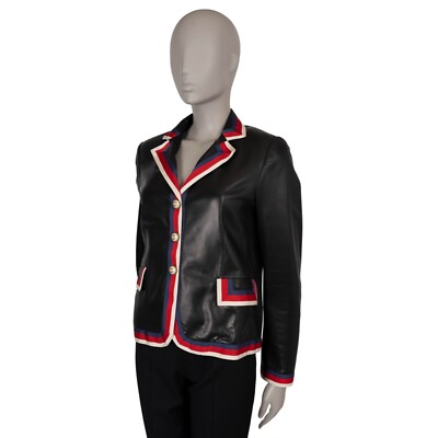 70954 auth GUCCI black leather 2017 BLIND FOR LOVE Blazer Jacket