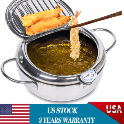Japanese Deep Frying Pot Tempura Fryer Pan Temperature Control Stainless Steel