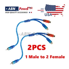 New RCA Y Splitter Audio Jack Cable Adapter 1 Male to 2 Female Connector Blue US