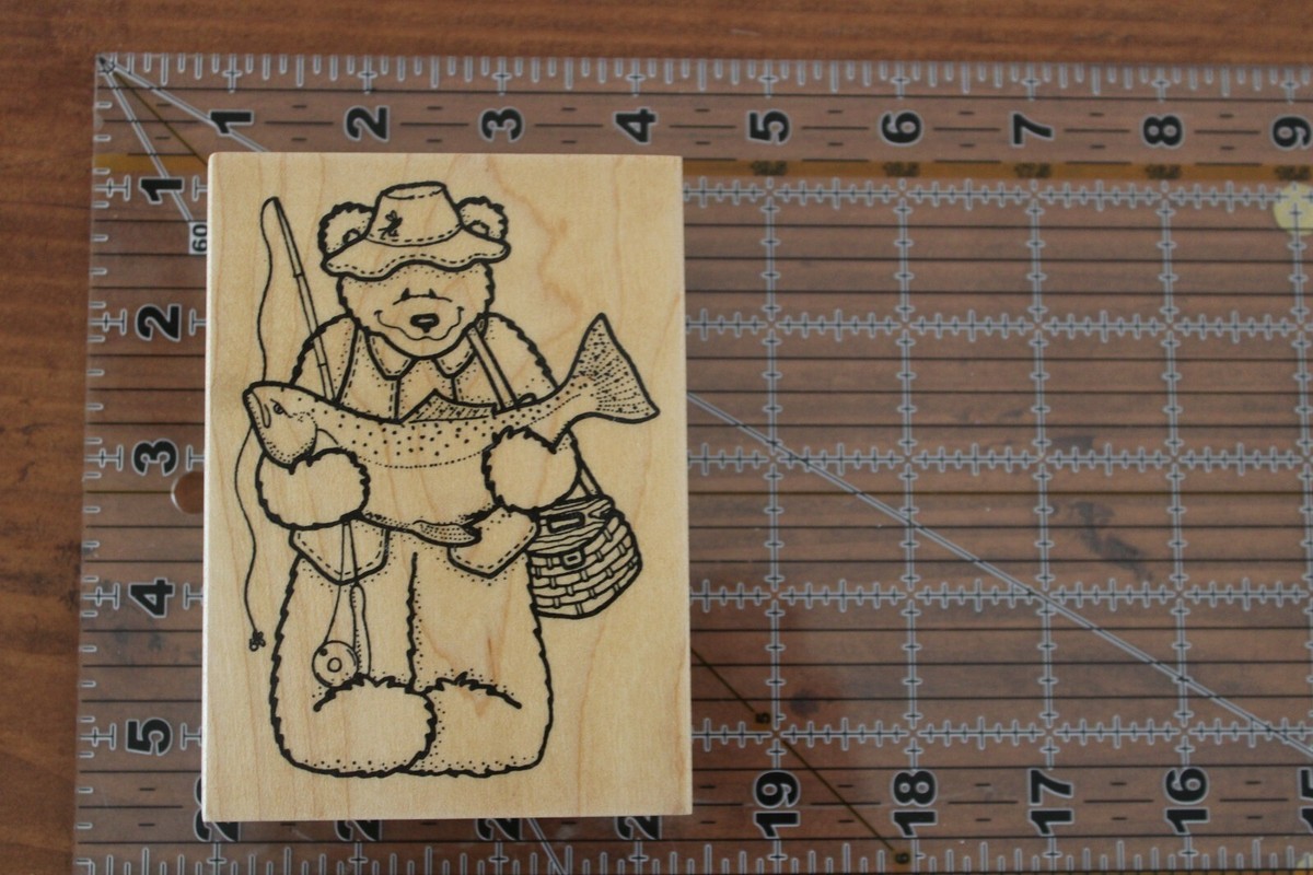 DARCIE'S Fishing Teddy Bear Fish Pole Caught Fisherman Outdoors R