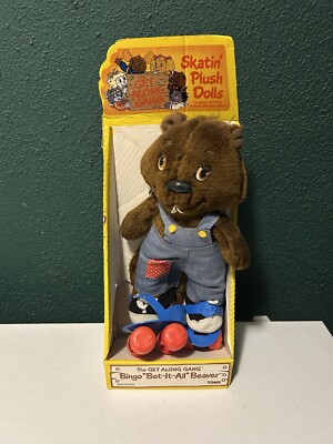 TOMY Get Along Gang 1984 Bingo Beaver Plush w/ Rollerkates Stuffed Doll W/ Box