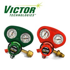Set of Medium Duty Victor Oxygen  Acetylene Regulators w/ Metal Gauge Guards  
