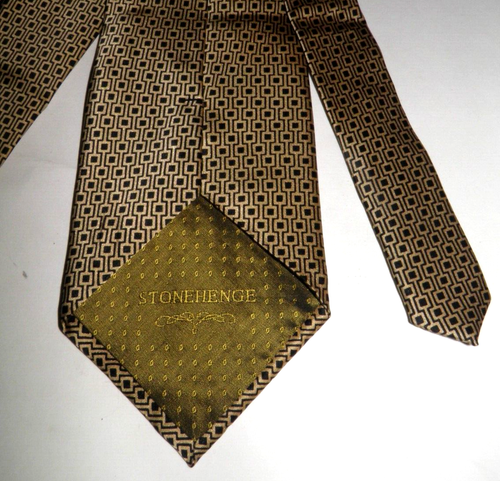 Stonehenge Neck Tie Men's Silk Geometric Print Necktie Gold & Black - Picture 3 of 3