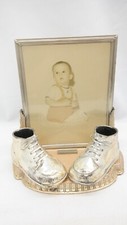 Vintage Silver Plated Baby Bootie Shoes Picture Frame  TF