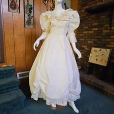 Vintage 80s Victorian Southern Belle Prairie Wedding Prom Quince Dress Gown S/M