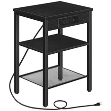 End Table w/ Charging Station 3-Tier Nightstand w/ Adjustable Shelf Side Table