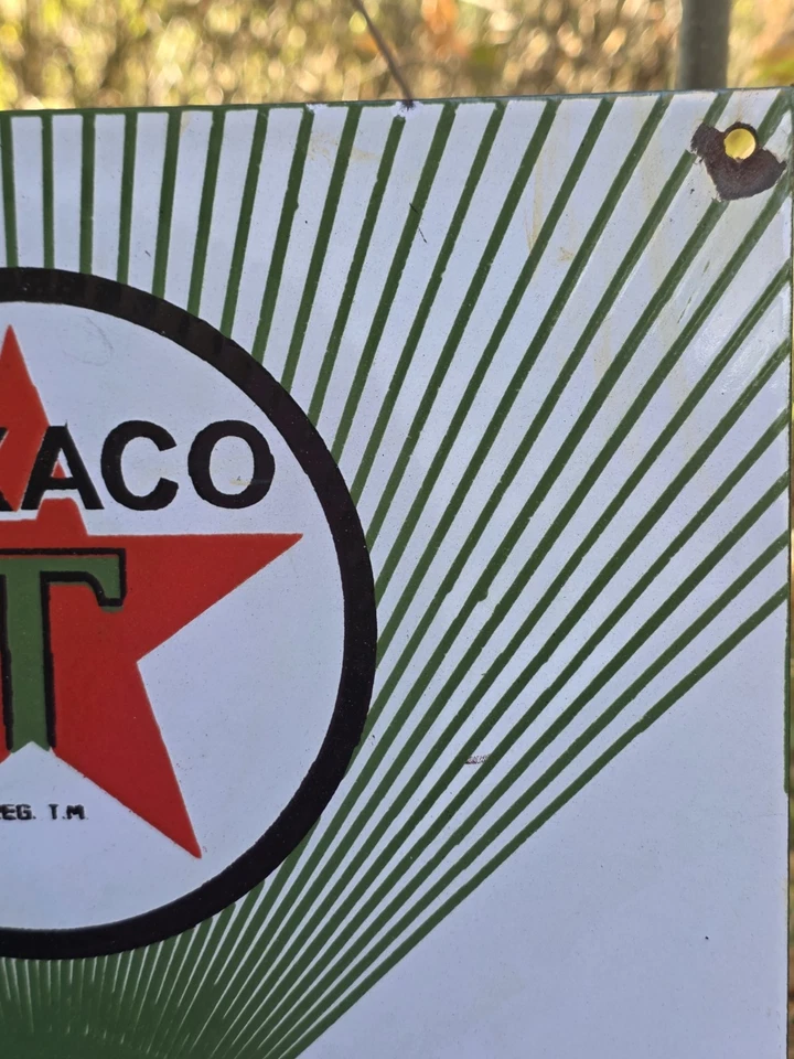 ¡Letrero publicitario de porcelana Texaco Diesel fuel 2 1955 vintage (verde) 18" X 12"! Foto 2 de 4