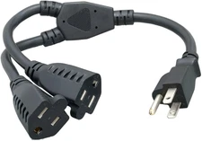 Power Cord Extension and Splitter, NEMA 5-15P to NEMA 5-15R X 2, 16 AWG, 13A, 12