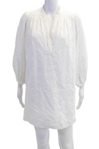 Joie Womens Eyelet Long Sleeves Half Button Shirt Dress White Cotton Size Small