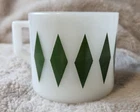 Vintage Fire King Anchor Hocking Milk Glass Harlequin Green Diamond Mug D Handle