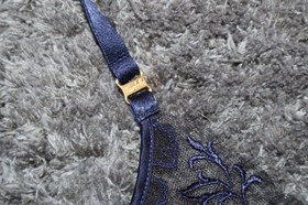 Bordelle Amaya Soft Triangle Bra Blue Navy Blk floral embroidered 24k Large NWOT