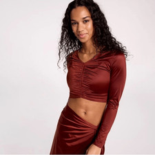 CALIA Long Sleeve Ruched Swim Rashguard NEW with tags NWT Small Red Brown Shine