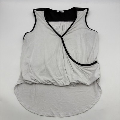 Bebe Blouse Women S/P White & Black Logo V-Neck .#45162