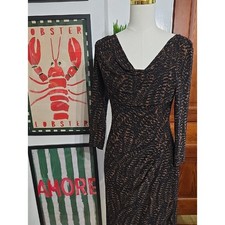 Ralph Lauren Black Dress with Brown Abstract Print - Long Sleeve Cowl Neck 6