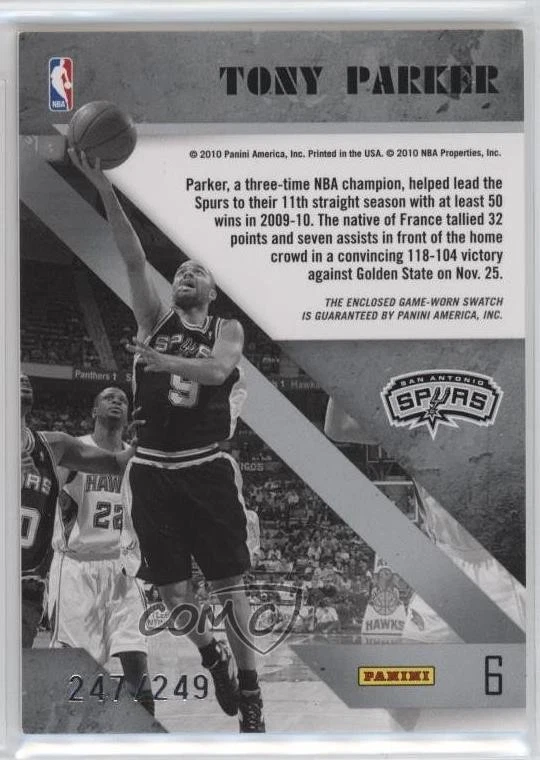 2010-11 Prestige Playmakers Materials /249 Tony Parker #6 HOF - Image 2 of 2