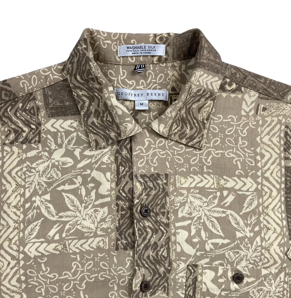 Camisa hawaiana tribal floral mezcla seda lavable Geoffrey Beene para hombre M seda/rayo Foto 4 de 4