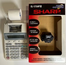 Sharp EL-1750P III 12-Digit Desktop 2-Color Printing Calculator Cord Box Working