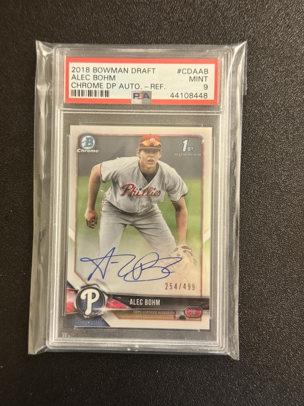 2018 BOWMAN CHROME DRAFT  AUTO REFRACTOR /499 #CDA-AB ALEC BOHM PSA 9