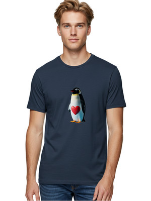Penguin-With-Red-Heart Mens Graphic Tee, 100% Cotton, Casual Summer Wear