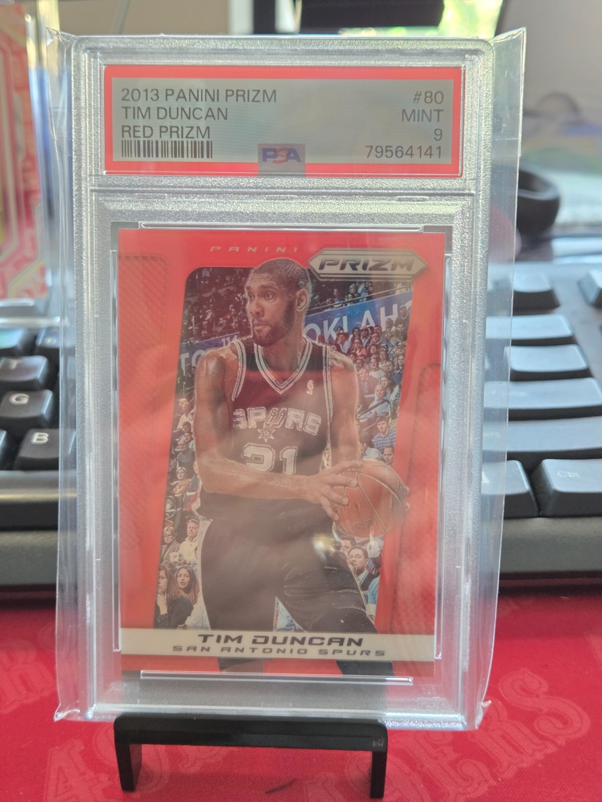 2013 PANINI PRIzM RED PRIZM #80 TIM DUNCAN PSA 9 MINT SAN ANTONIO SPURS HOF