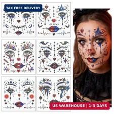 6 Sheets Halloween Glitter Temporary Tattoos Clown Face Tattoo Stickers