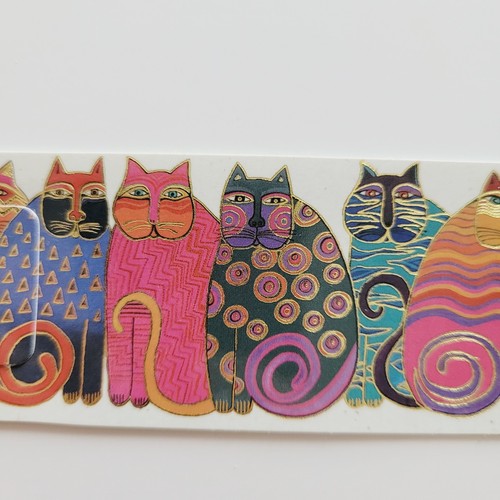 Vintage 90s Laurel Burch Cats Bookmark Feline Family Portrait gold Tab XKT-12394 - 第 8/14 張圖片