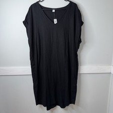 Old Navy Linen Blend Black Dress XL Pockets Faux Button Back Minimalist