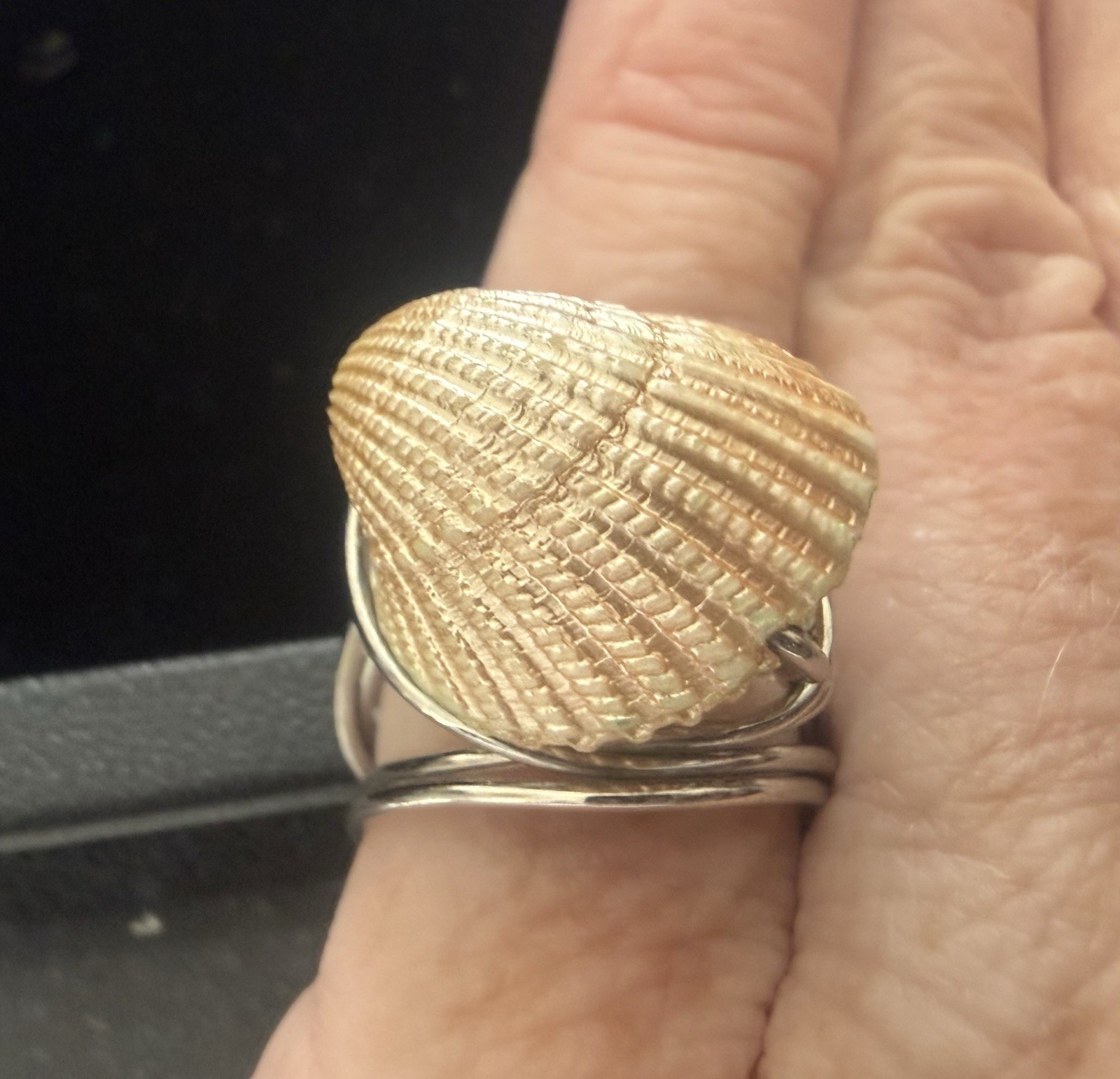 Wire Wrapped Silver Shell Ring Artisan Made  Sz 6 - image 1