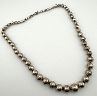 Mexico Taxco Sterling Silver Bead Ball Necklace Graduated Vintage 77g