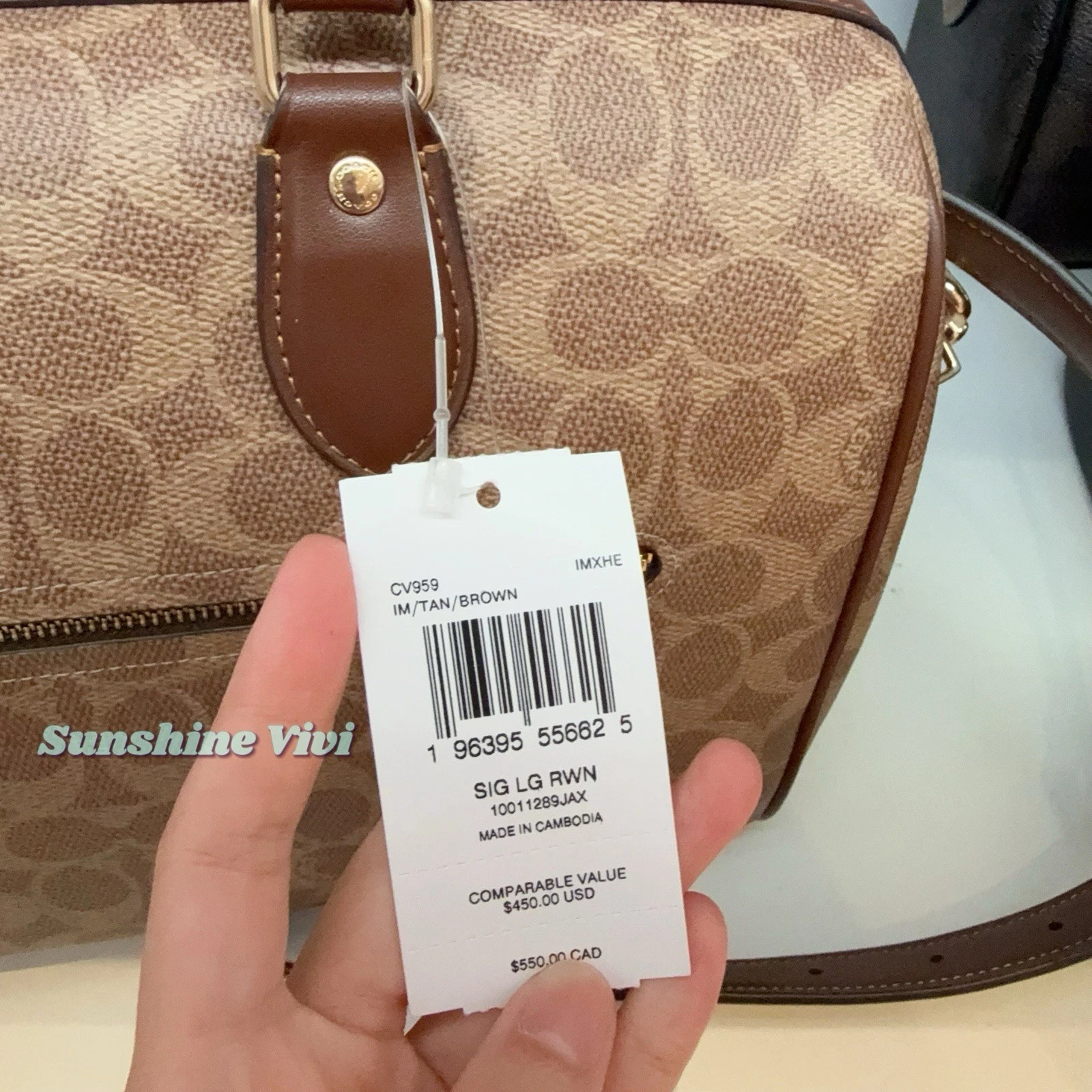 Borsa a tracolla grande Coach Rowan nuova con etichette in tela firmata CV959 oro marrone marrone chiaro