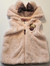 Disney Junior Minnie Mouse Fur Vest Size Faux Fur Pink Hooded Ears Bow Girls 2T