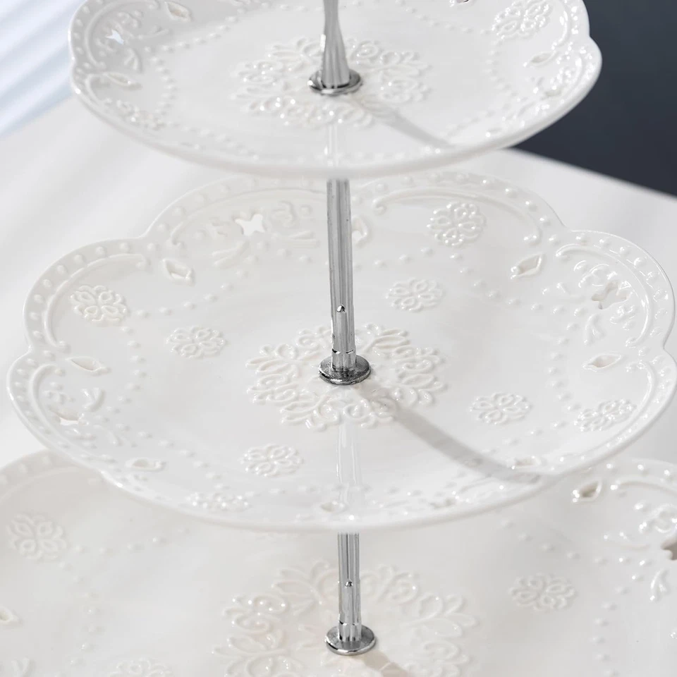 Soporte para pasteles de porcelana blanca de 3 niveles - Soporte para postres - Soporte para cupcakes Foto 2 de 4