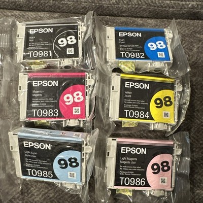 6 New Genuine Epson 98 High-capacity Ink T0981-T0986 Artisan 810/835/725/730/837