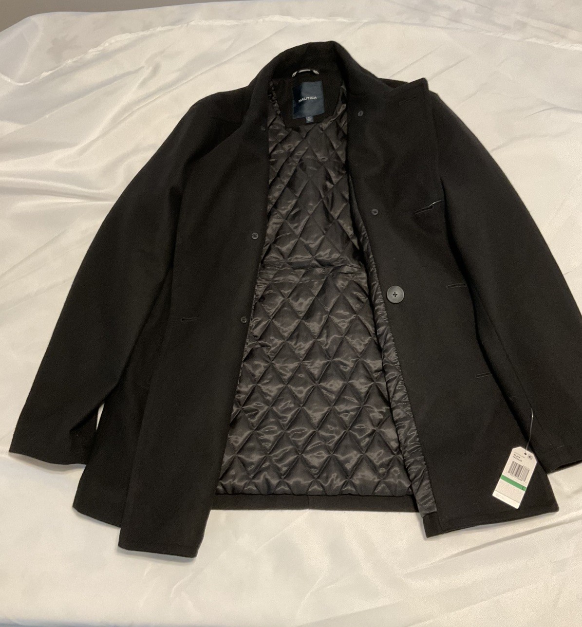 NWT Nautica Men's Black Peacoat L Wool Blend Double Breasted Winter Coat Jacket