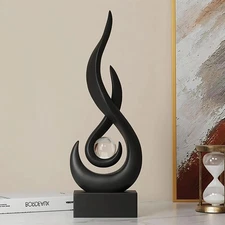 Modern Flame Sculpture Decor Flame Statue with Glass Ball Resin Abstract Art ...