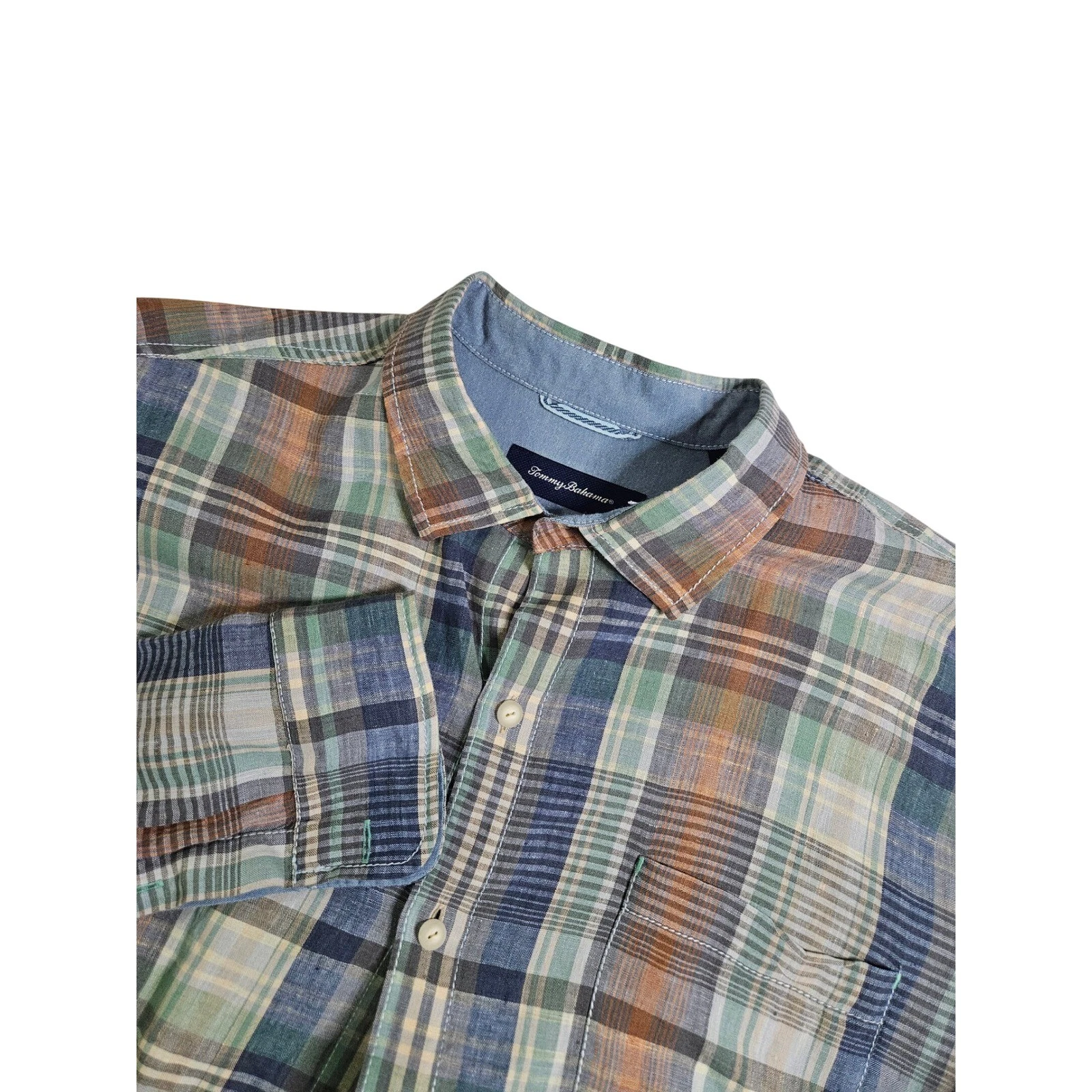 Tommy Bahama 100% Linen Long Sleeve Button Up Shirt Mens XXL Madras Plaid