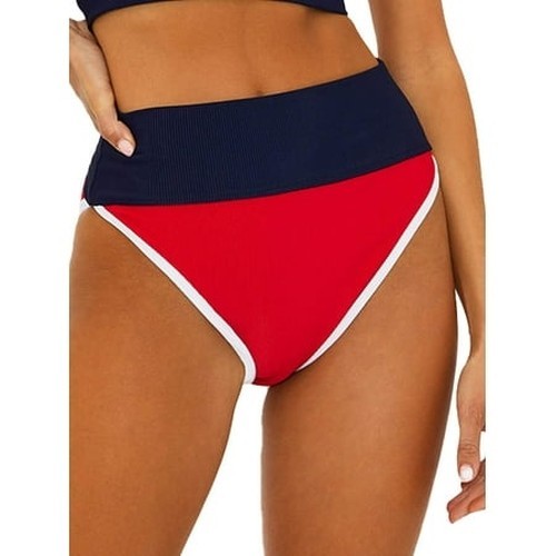 Beach Riot Emmy Bikini Bottoms Women's L Red/Navy Ribbed Elastic Waist Pull On