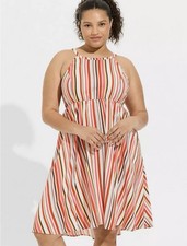 Torrid Size 4 NWT A-Line Bold Stripe Challis Mini Dress POCKETS Halter Hi-Lo