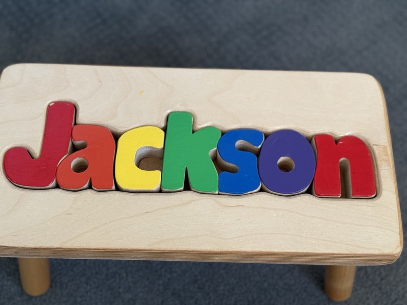 JACKSON Personalized Wooden Name Puzzle Step Stool Kids Multicolor Letters