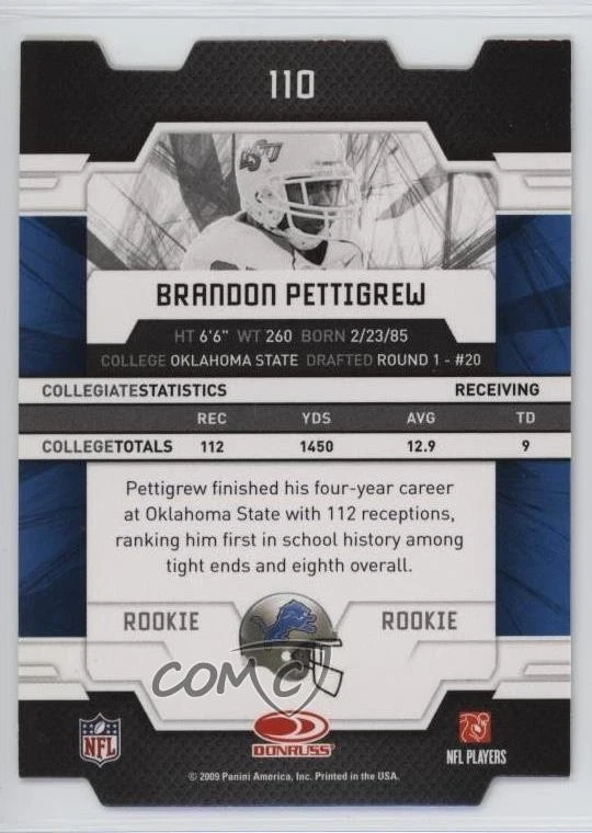 2009 Donruss Elite Rookies Status Red Die-Cut /87 Brandon Pettigrew Rookie RC - Image 2 of 2