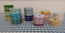 37 Spools Satin Offray Ribbon New to Used Assorted Colors 1/8" 1/4" 3/8" Sizes