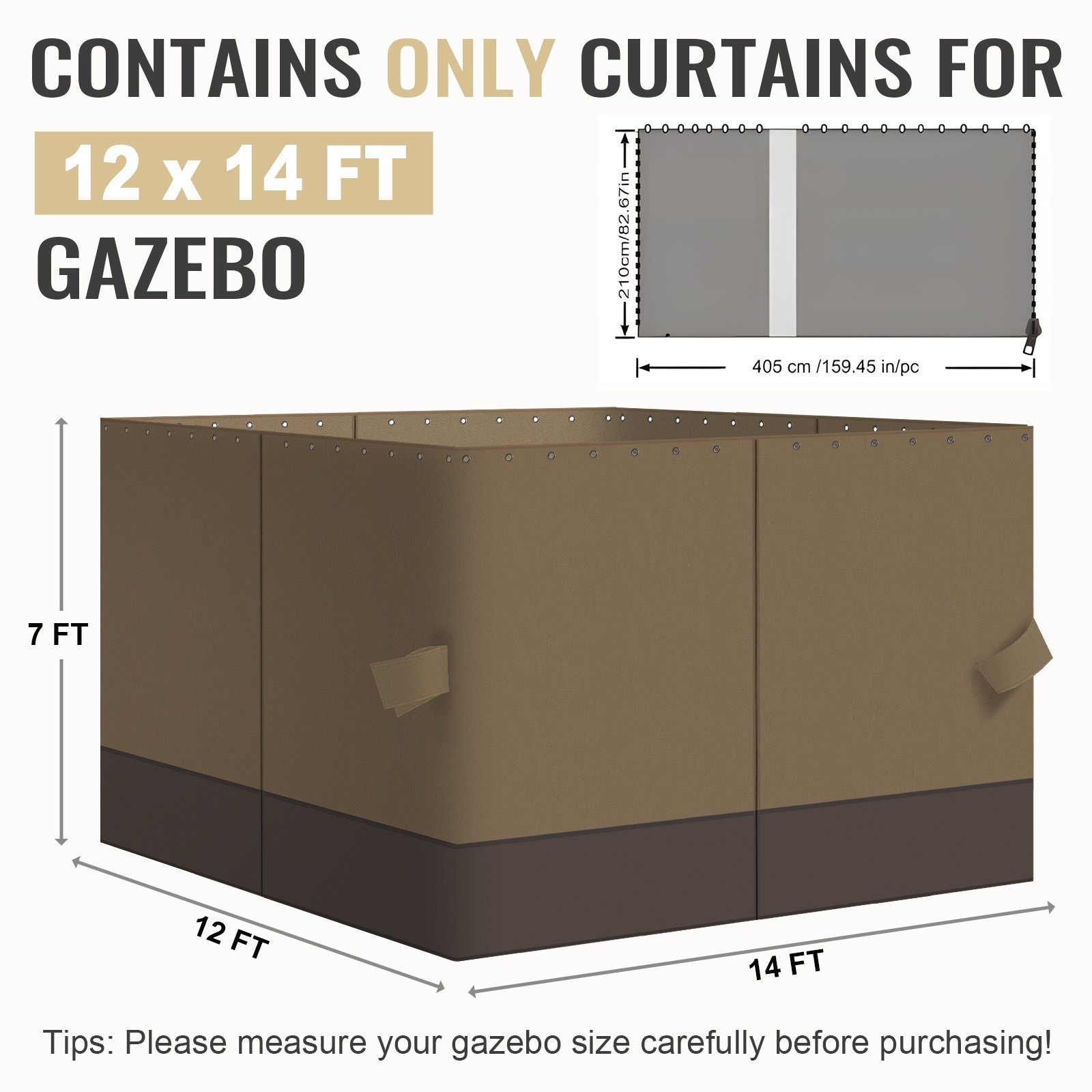 Aoodor 12'x14' Gazebo Universal Replacement Privacy Curtain Side Walls 4 Panels