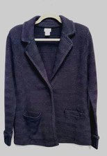 Chico's Knit Blazer Jacket Sweater Collar black lurex button Size 1 M Classic
